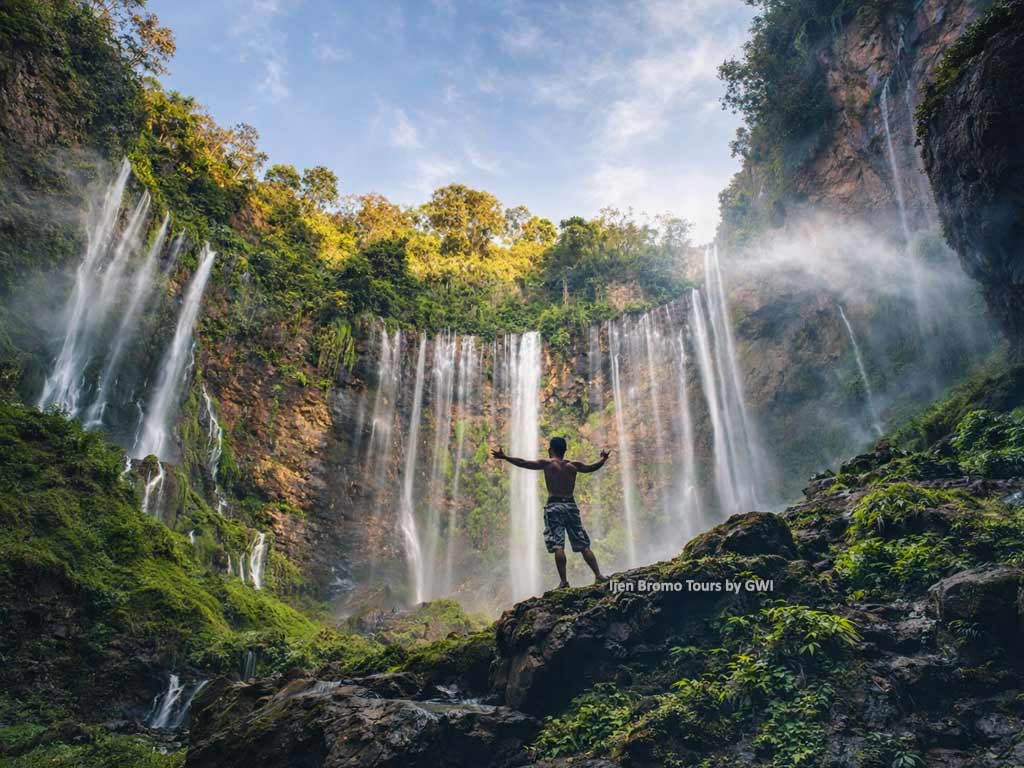 Tumpak Sewu Waterfall panorama on a 3-4 days trip from Malang East Java